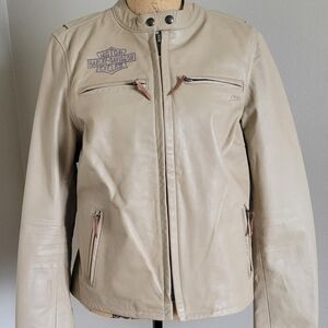 Harley-Davidson Women's Beige Leather Motorcycle Jacket